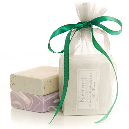 ORGANIC HANDMADE SOAP GIFT SET - ALL NATURAL - Scented w/ Pure Aromatherapy Grade Essential Oils - 2 Full Size Bars (Sea Breeze & Luscious Lavender) Comes Packaged in a Lovely Organza Bag