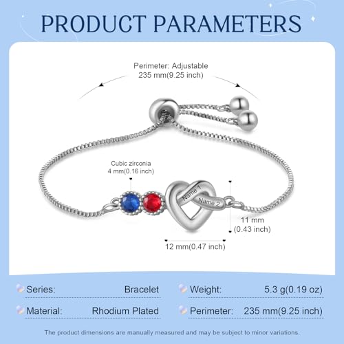 Image of Mom Bracelet Mothers Day Gifts Personalized 2 Birthstone Bracelets for Women Custom 2 Names Bracelets for Her Mothers Bracelet Jewelry for Wife