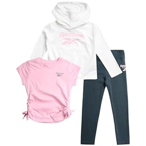 Reebok Girls’ Legging Set – 3 Piece Performance Long Sleeve T-Shirt, Tee, and Leggings – Active Set for Toddlers/Girls, 2T-6X