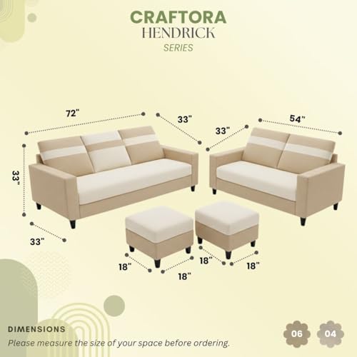 Image of Heaven Dual Tone Plush Velvet 3 Seater + 2 Seater Sofa Set with 2 Ottoman | Silken Velvet Suede Upholstery | Designer Sofa for Living Room & Office Spaces (Beige & Cream)