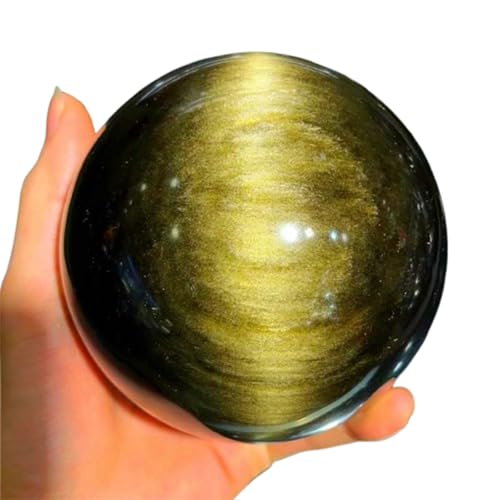 Gold Obsidian Crystal Sphere Quartz Crystal Ball Ornaments Feng Shui Obsidian Stone for Witchcraft Scrying Home Decoration,2.75"