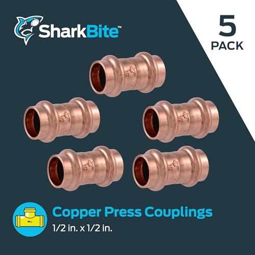 Image of SharkBite 1 /2 Inch Coupling, Copper Press Plumbing Fitting, Pack of 5, UPR008X5