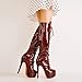 onlymakerheels Women's Platform Lace Up Stiletto High Heels Knee Fashion Leather Boots Long Boots Wide Calf Burgundy Size8