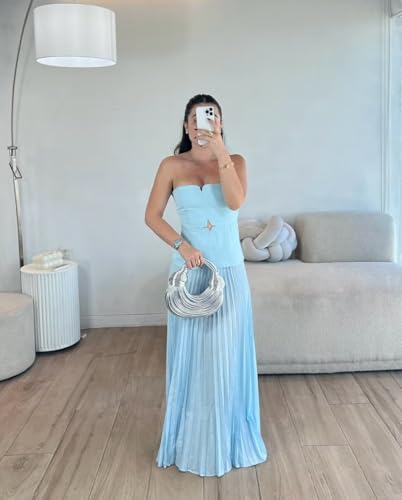 Dessiny Women’s Strapless Bridesmaid Dresses Pleated Long Satin Formal Evening Party Dress 2025 DE5054