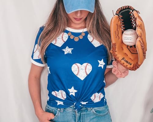 Baseball Shirts Women Game Day Shirt Softball Mom T Shirt Baseball Stars Print Graphic Casual Crew Short Sleeve Tops — view 2