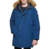 GUESS Men's Heavyweight Hooded Parka Jacket with Removable Faux Fur Trim, Deep Blue, Medium