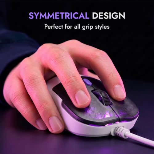 Image of Kreo Harpy Gaming Mouse Wired (White), 55g Ultra-Lightweight Mouse, Customizable RGB Mouse for Laptop Gaming, Mouse for Pc, 1000Hz Polling Rate, 12800 DPI