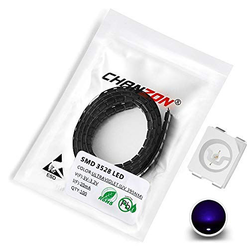 Chanzon 100 piezas 3528 (1210) Chips de luces de diodo LED SMD púrpura (montaje en superficie PLCC 3.5mm x 2.8mm CC 3V-3.2V 20mA 0.06 W) Componentes electrónicos de alta intensidad Emisión de luz