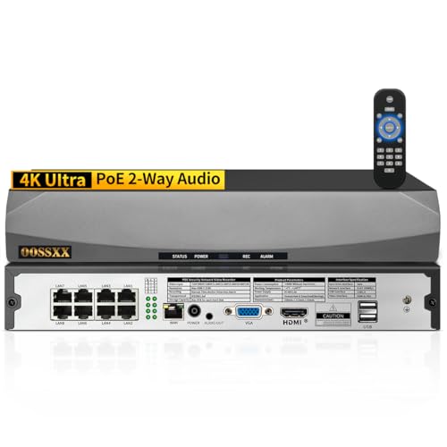 NVR POE de 8 canales 4K para conectar cámaras IP de seguridad de hasta 8 MP