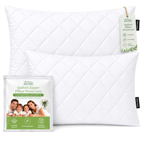 Image of Adam Home Quilted Pillow Protectors 2 Pack (50 x 75 CM) - Soft Poly Cotton Zippered Pillow Cases – Durable, Breathable & Comfortable
