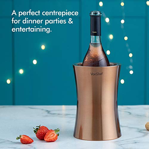 VonShef Copper Wine Bottle Cooler Chiller, Stainless Steel, Double Walled Insulated, Stemless Holder with Gift Box