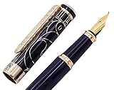 Asvine Picasso 902 Gentleman Black Gold Trim Bent Nib Fountain Pen, Fude Nib Calligraphy Pen, Business Signature Pen