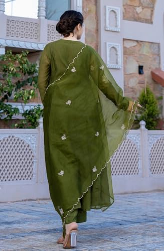 Image of Nermosa Women Embroidery Solid Anarkali Kurta and Pant Set with Dupatta