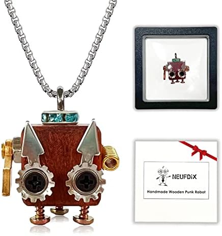 Handmade Necklaces, Wooden Punk Robot Cute Necklaces for Teen Girls Boys, Dainty Silver Healing Pendant Necklace for Women Men, Birthday Anniversary Gift with Stainless Steel Necklace Chain (Soldier)