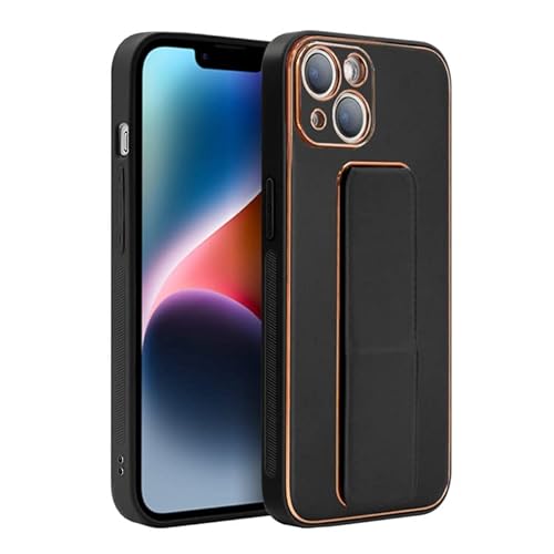ZENIX DESIGN TECH iPhone16 Plus �p �P�[�X �o���h�t �o���p�[ �X�^���h PU���U�[ �J�����ی� �����h�~ ZX-shineegrip (�u���b�N)