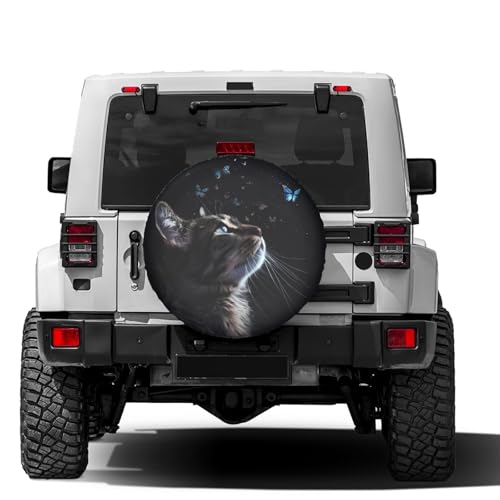 Image of Cat Butterfly Spare Tire Cover Dust-Proof Wheel Tire Cover Fit Trailer, RV, SUV and Many Vehicle 14 Inch