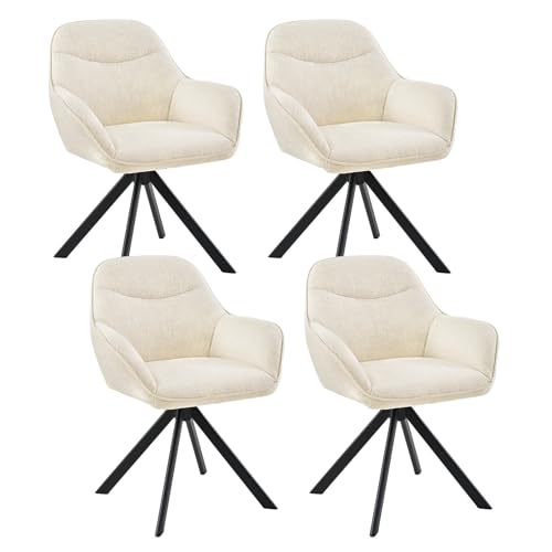 Goeurvant Lot de 4 Chaises Salle à Manger Pivotantes 360° avec Accoudoirs, Chaise Fauteuils en Chenille avec Pieds Métal, Chaises pour Salon Cuisine Bureau,...