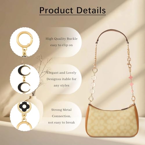 Neylissia 3Pcs Bag Extender Chain Set for C oach Bag,Gold Metal Purse Strap Extender with White Strawberry & Rose Charms, Replacement Chains for Handbags, Shoulder Bags, Crossbody Bags