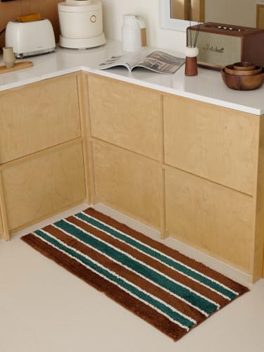 WENSHUO Vintage Striped Colorblock Rug (Forest Green),Microfiber Absorbent Non-Slip Tufted Rug,TPR Non-Slip Bottom（43.31" L × 17.72" W）