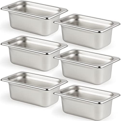 CURTA 1/9 Size 6 Pack Anti-Jam Hotel Pans, 2.5" Deep, 18/8 Stainless