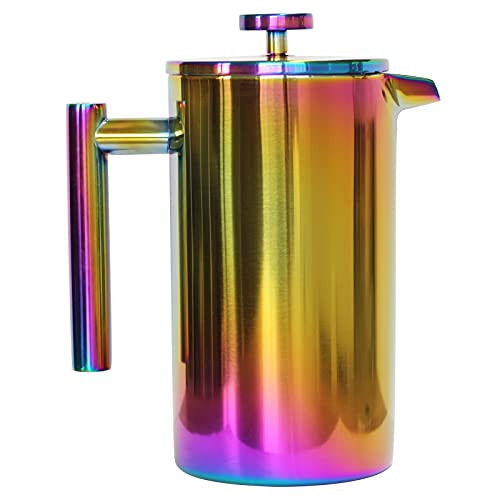 Magicafé French Press Coffee Maker – Stainless Steel Coffee Maker Double Walled French Press Rainbow 34Oz/1L #TOP5