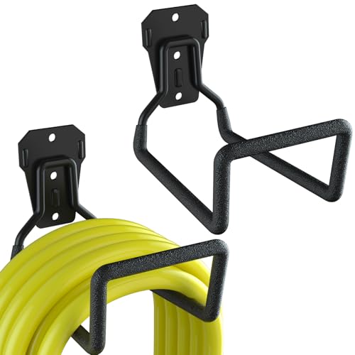 Lot de 2 supports muraux pour tuyaux d'arrosage – Supports de rangement en métal durable pour jardin, abri de jardin et garage