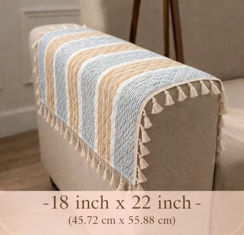 Image of STITCHNEST Printed Quilted Sofa Arm Cover with Tassels | Stylish Hand Rest Protector | Soft & Durable | 18 x 22 Inches