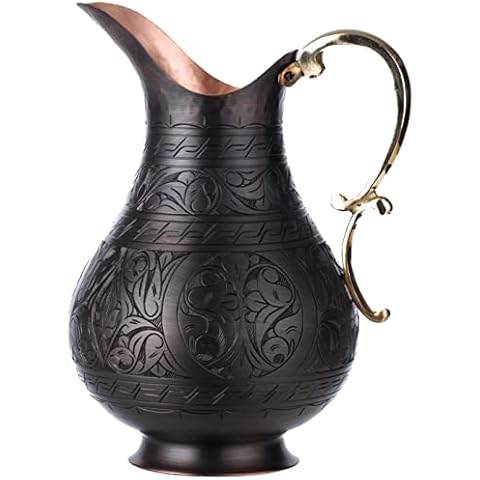DEMMEX The Pitcher, 1mm Solid Copper Handmade Engraved Copper Pitcher Vessel Ayurveda Jug for Drinking Water, Moscow Mule, Cocktail (Antiqued-Engraved) Cover
