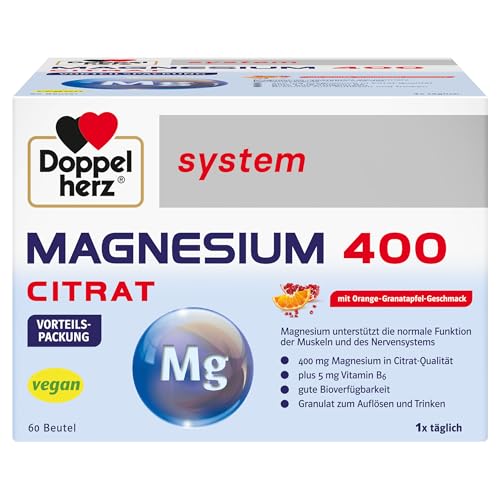 Doppelherz system MAGNESIUM 400 CITRAT Magnesium als Beitrag für die normale Funktion der Muskeln und des Nervensystems 60 Portionsbeutel