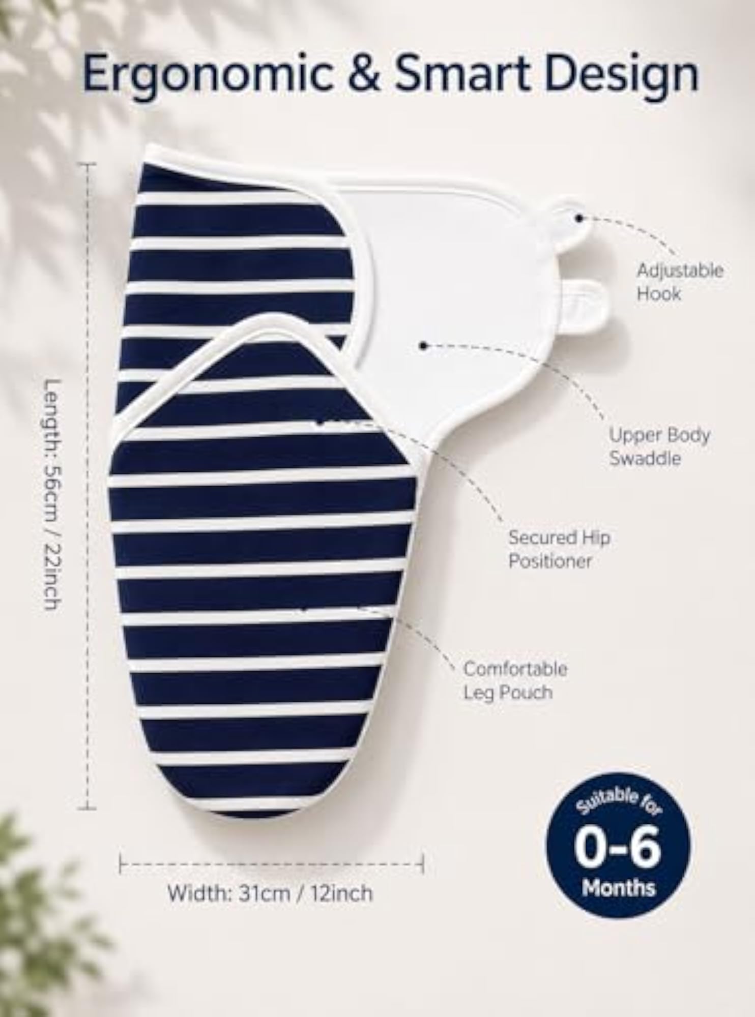 Adjustable Swaddle Baby Blanket, 100% Poly Cotton, Gift for Newborns