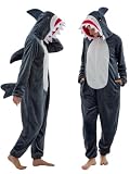 JUOLOET Unisex Adult Onesie Pajamas Shark Animal One Piece Snug Fit Halloween Costume Sleepwear HomewearοΌNew Shark,X-LargeοΌ
