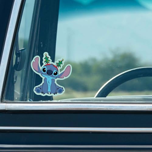 Image of Disney Lilo and Stitch Christmas Tree Headband Adhesive Vinyl Decal - Cute Stitch Holiday Sticker for Car or Truck