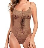 RAISEVERN Funny Hairy Chest Bathing Suit 3D Print One Piece Ugly Hairy Man Swimsuit for Women Hairy...