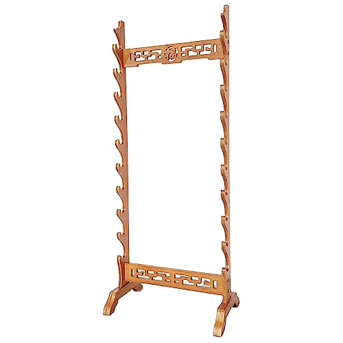 Soporte de exhibición de Espadas Estante para Espadas - Soporte de exhibición de Piso para Flauta de Armas Estante para Espadas de Artes Marciales (marrón Oscuro 10)