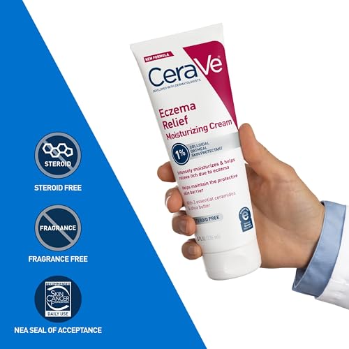 Image of CeraVe Eczema Relief Moisturizing Cream with Colloidal Oatmeal, Shea Butter & Vitamin E For Dry Skin & Itchy Skin Relief, Steroid Free & Paraben Free, 8oz