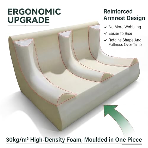 Image of Bean Bag Loveseat for Adults, 51.18 inch Double Floor Lounge Sofa with Reinforced Armrests, 30D High-Density Foam Support, Premium 450G Velvet Soft Seating for Living Room & Bedroom, Bean Green
