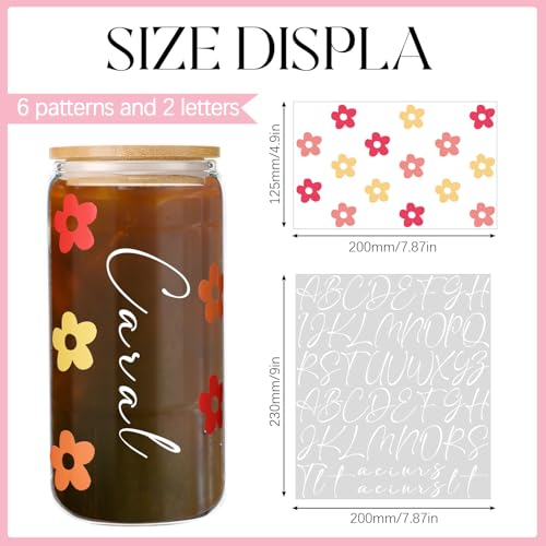 Image of Glenmal 8 Sheets UV Dtf Cup Wrap Transfer Stickers Gifts DIY Flower Daisy Personalized Letters Wrap Transfer Stickers for Women Nurse Glass Cups Bottle Wood Crafts Decals(Bright Color)