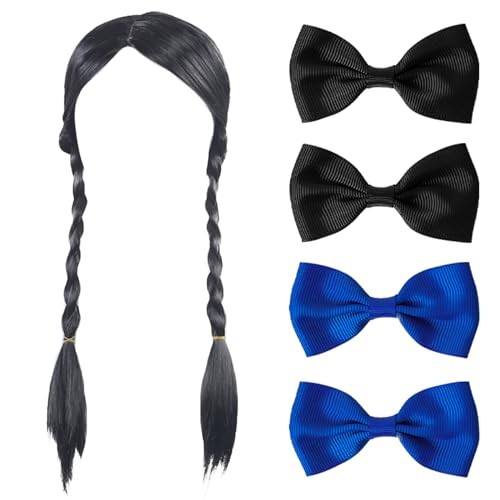 BDSHUNBF 5PCS Long Synthetic Wig for Women, Straight Black Natural Looking Hair for Daily Wear Kids Girls Dress Up