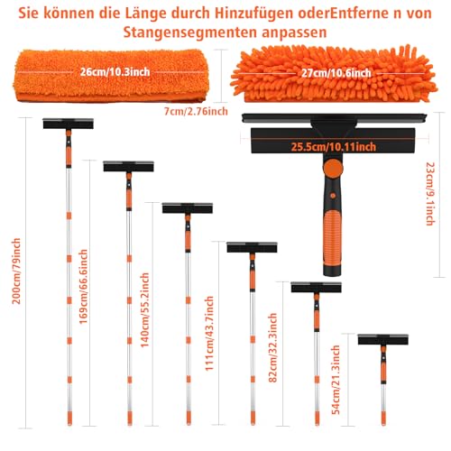 Fensterabzieher Profi Set mit 2m Teleskopstange,2-in-1 Fensterputzer & Abzieher inkl. 400ml Glasreiniger,Schnelle Streifenfreie Reinigung für Fenster, Glasduschen und Spiegel