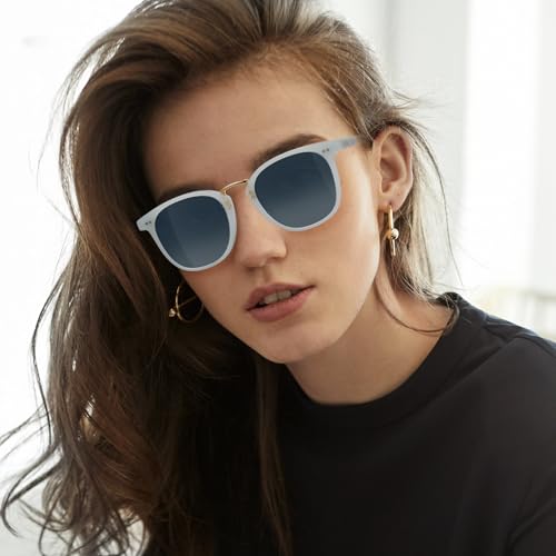CARFIA Round Acetate Small Face Polarized Sunglasses for Women Fashion Retro Metal Bridge Shades CA5015 Blue Gradient — view 3