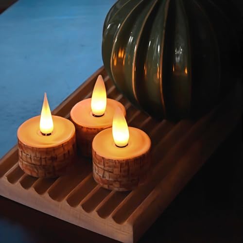 Image of Rechargeable Flameless Tealights Candle with Remote Timer, 3D Moving Flame Real Wax Led Tealight Candles (Rech-6Tealight-Palm Bark, 1.4in)