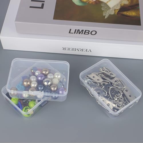 Image of DUOFIRE 6 Pcs Mini Plastic Storage Containers Box with Lid, 4.4x3.3x1.1 Inches Clear Rectangle Box for Beads, Jewelry, Game Pieces, Business Cards, and Craft Accessories