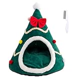 Green Cat Bed & House - Christmas Sleeping Bag for Indoor Cats, Winter Sleeping Bag, S