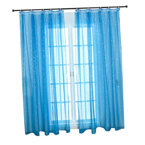 Cabilock Cortinas de Voil Azul con Estrellas Plateadas Visillo Translúcido para Salón Dormitorio y Baño de Poliéster Resistente y Protección Solar Natural