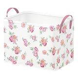 Runtoo Pink Flower Baby Basket Nursery Decor Rose Peony Boho Floral Baby Shower Decorations Girls Gift Basket Toddler Toy Box Laundry Hamper Closet Storage Bins