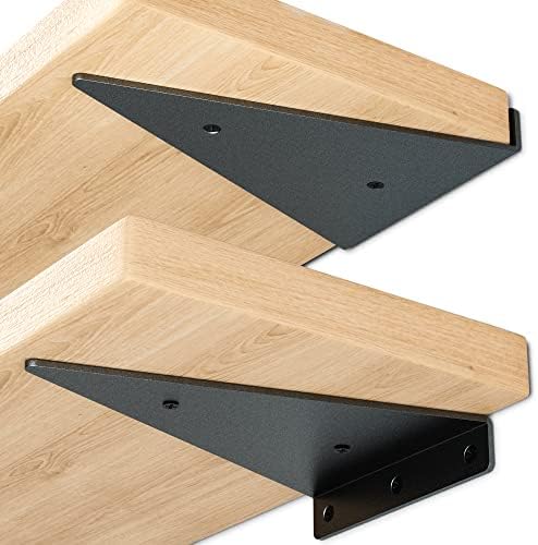 Wildnut Shelf Brackets 8 inch, Hidden Heavy Duty Shelf Brackets 4 Pack, Rustic Industrial Modern Iron Finish Triangle Floating Brackets for Shelves Decorative