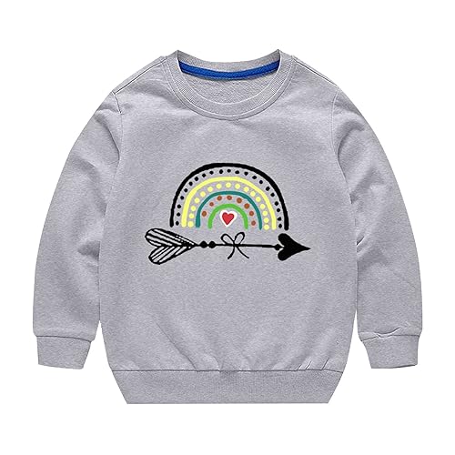 Toddler Boys Girls Sweater Autumn/Winter Rainbow Print Long Sleeve Round Neck Hatless Sweater Party (Grey, 9-10 Years)