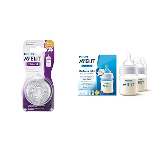 Image of Philips Avent Natural Teat Fast Flow 6 Months+ (2pcs) with Philips Avent Anti Colic Bottle 125ml (Twin Pack)