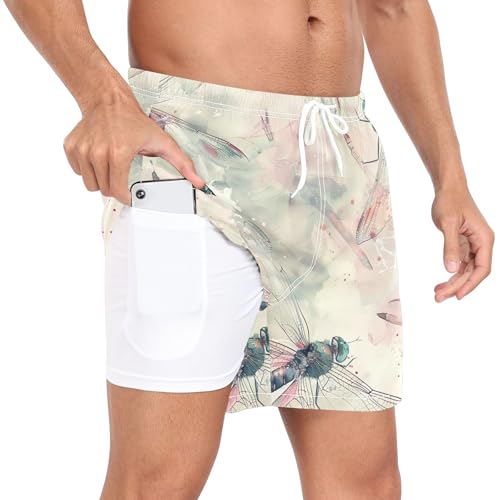 xigua Watercolor Dragonflies Mens Swim Trunks with Liner, 5 inch Quick Dry Mens Boardshorts for Beach2