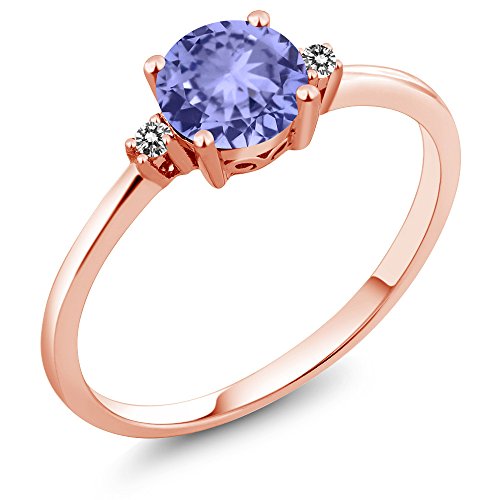 Gem Stone King 10K Rose Gold Blue Tanzanite and White Diamond Solitaire Engagement Ring For Women (0.93 Cttw, Round 6MM, Gemstone December Birthstone, Available in Size 5,6,7,8,9)